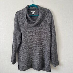 Calvin Klein Black and Grey Cowl Neck Cable Knit Pullover‎ Sweater Women's XL